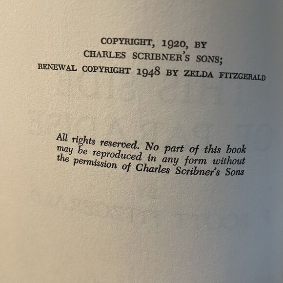 Vintage This Side Of Paradise Classic Novel 1st Edition F. Scott Fitzgerald - Picture 3 of 5